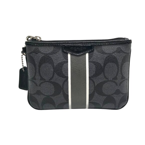 Coach Gray and Black Signature Coated Canvas Striped Corner Zip Wristlet - Picture 1 of 10
